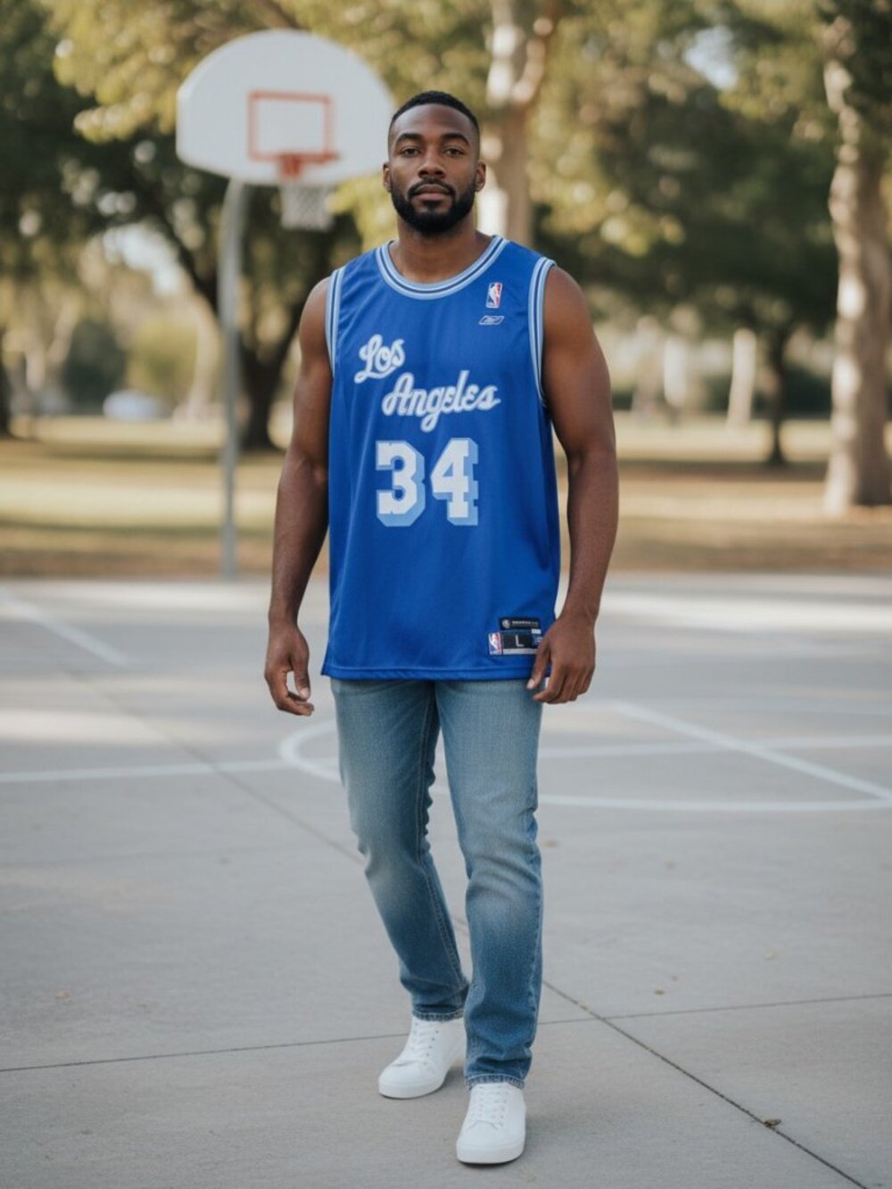 LA Lakers Shaquille ONeal #34 Mens Size L NBA Blue white Jersey